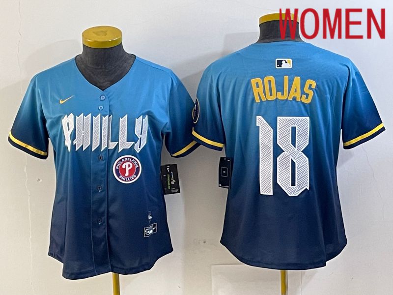 Women Philadelphia Phillies 18 Rojas Blue City Edition Nike 2024 MLB Jersey style 4